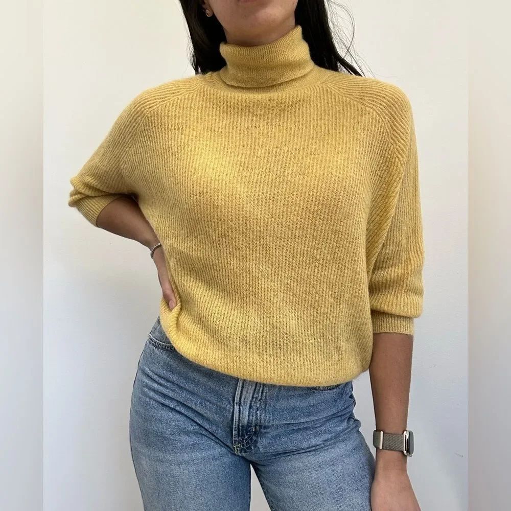 Brunello Cucinelli Mustard Yellow Mohair Blend Knit Sweater Turtleneck Size S - Picture 4 of 11